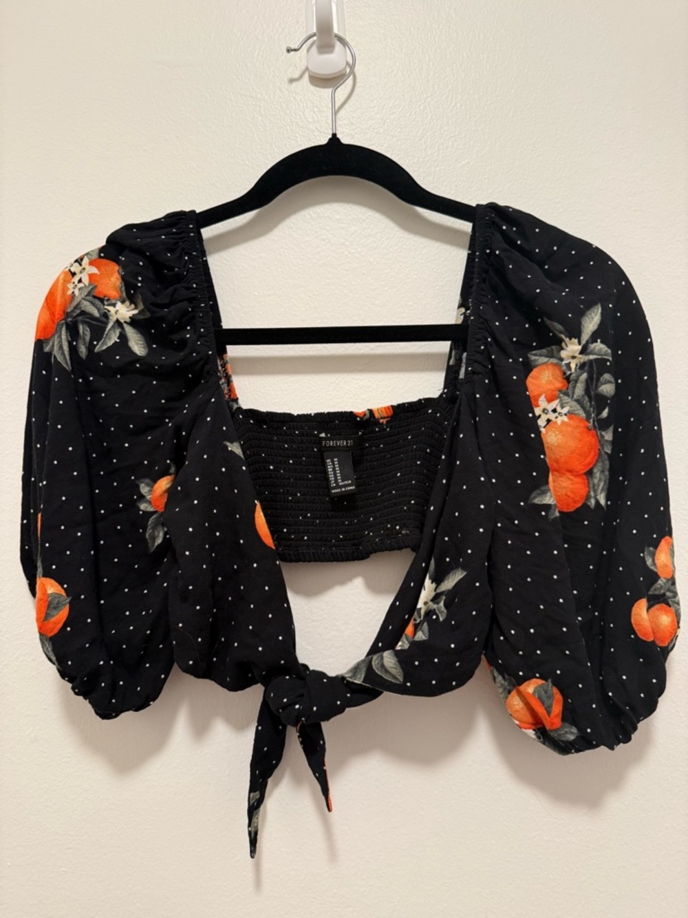 Black Puffy Sleeve Tie Front Crop Top Forever 21 Size Small Orange Blossom